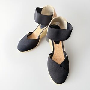 Lauren Ralph Lauren Charla Sandals Womens Size 7 Black Espadrille Wedge Stretch